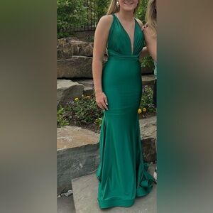 Emerald Satin Evening Gown Prom